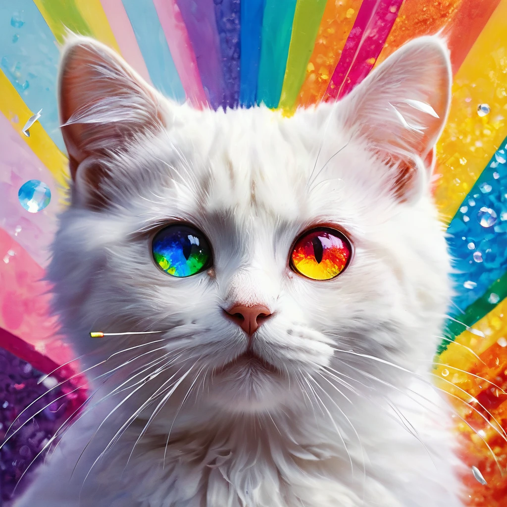 (((masterpiece))), ((Very detailed)), Cute abstract style, cigarette, In the sky, Colorful and vibrant, Mysterious colors, modern impressionism, Portrait of Yanjun Chen, Rainbow Perspective , Expanding Swirling Configuration, Big beautiful crystal eyes, Big Iris, 超High resolution, High resolution, 8k, The most beautiful portraits in the world, Little cat, Non-expressive, Color and shape, emotional expression, Imaginative
