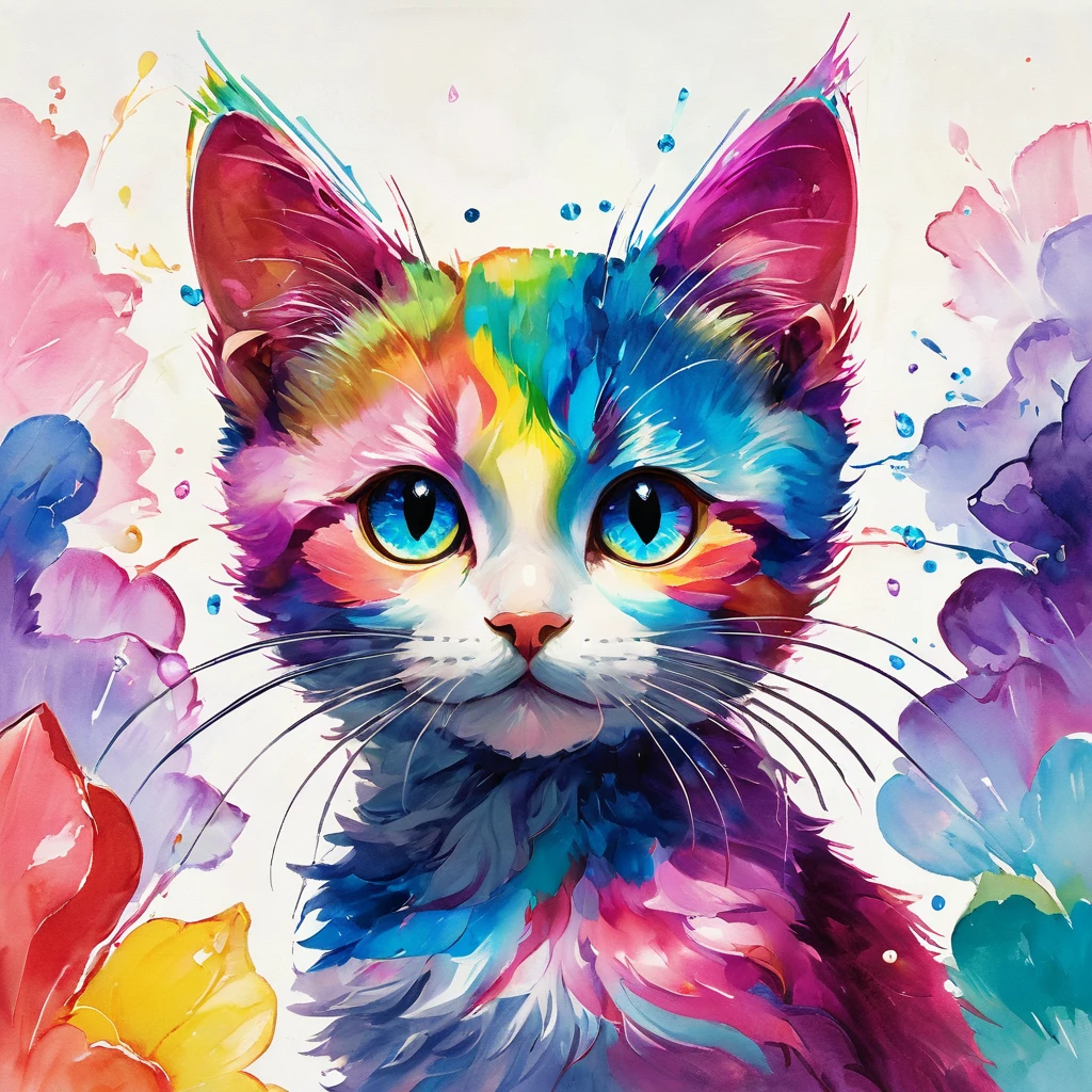 (((masterpiece))), ((Very detailed)), Cute abstract style, cigarette, In the sky, Colorful and vibrant, Mysterious colors, modern impressionism, Portrait of Yanjun Chen, Rainbow Perspective , Expanding Swirling Configuration, Big beautiful crystal eyes, Big Iris, 超High resolution, High resolution, 8k, The most beautiful portraits in the world, Little cat, Non-expressive, Color and shape, emotional expression, Imaginative