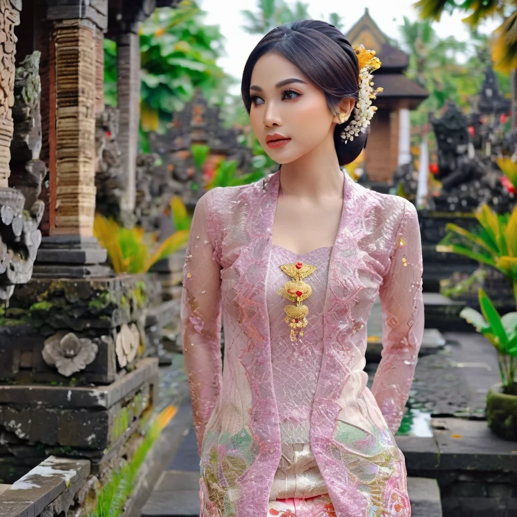 Illustrate a beautiful girl close up dressed in kebaya, set against the backdrop of a Balinese temple. Ensure that the image is photorealistic and of top-quality 8K HDR, capturing every intricate detail of the scene.,kebaya,kebaya indonesia,p3rfect ,cleavage
Extremelly detailed, ultra sharp