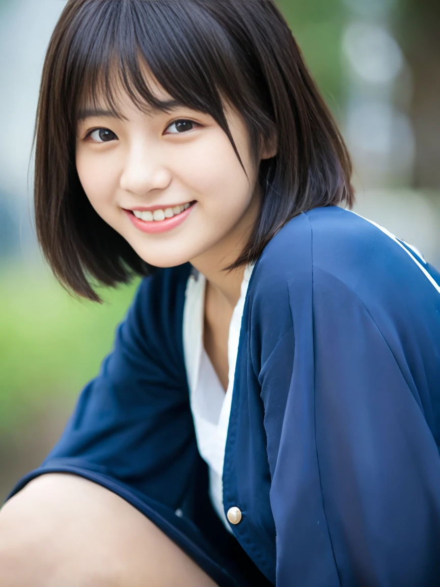 ((Age 25))、Short Hair 、Japanese women、thin胸、Extraordinary beauty、Cute Face、The best smile、Cute Smile、frontage、thin、 (RAW Photos:1.2), (Photorealistic:1.4),　Beautiful detailed girl, Very detailed目と顔, Beautiful and beautiful eyes, Large file size, High resolution, Very detailed, Highest quality, masterpiece, ((Japanese Girls&#39;)), Very detailed, CG, 8k wallpaper, growing up, finely, Highest quality, HVery detailed CG uniforms、 The light shines on your face、Cinema Lighting、