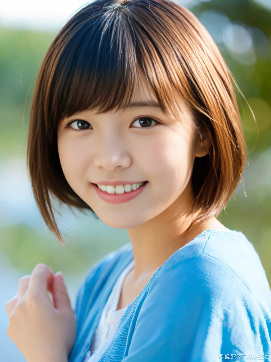 ((Age 25))、Short Hair 、Japanese women、thin胸、Extraordinary beauty、Cute Face、The best smile、Cute Smile、frontage、thin、 (RAW Photos:1.2), (Photorealistic:1.4),　Beautiful detailed girl, Very detailed目と顔, Beautiful and beautiful eyes, Large file size, High resolution, Very detailed, Highest quality, masterpiece, ((Japanese Girls&#39;)), Very detailed, CG, 8k wallpaper, growing up, finely, Highest quality, HVery detailed CG uniforms、 The light shines on your face、Cinema Lighting、