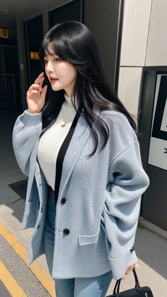 A standing black-haired woman in her fifties, Ulzzang, Shin Jinyoung, Choi Hong-hwa, Korean Girls, 8k)), sakimichan, Bae Suzy, It's hot with the shining sun, White skin!!, She has black hair with bangs, Beautiful Korean Women, Jaeyoung Nam