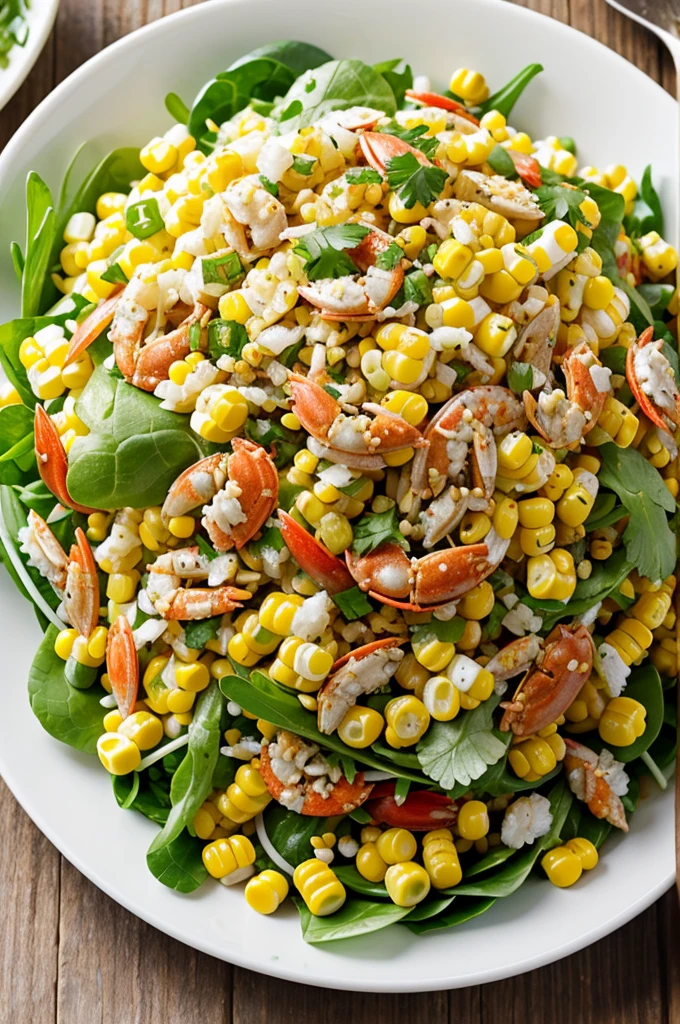 Corn salad with dried shrimp and salted crab, spicy flavor