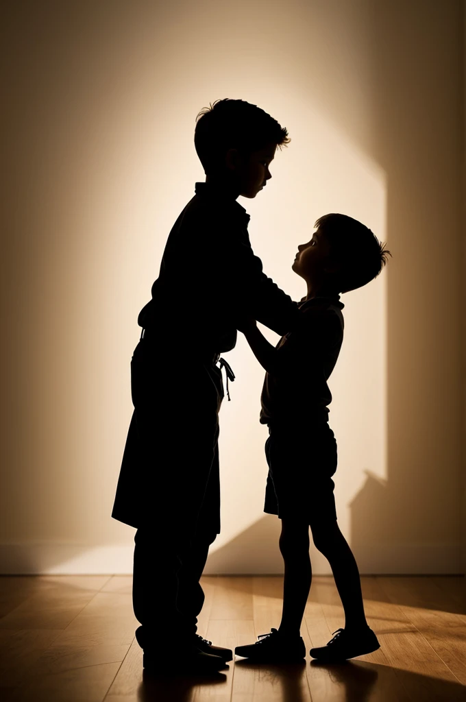 Show me silhouettes of a boy 1.80cm next to a 1 year old girl.56cm