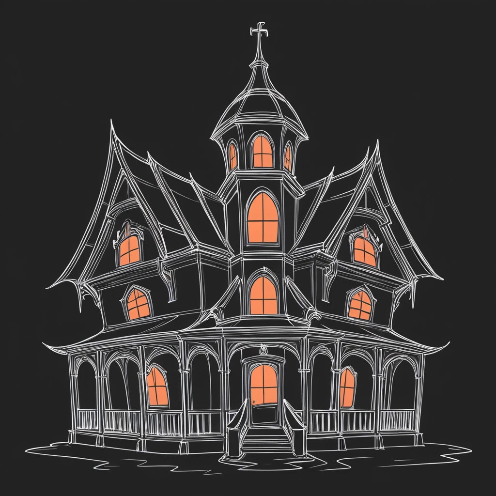 A Devilish haunted house padlocked in one-line art style
