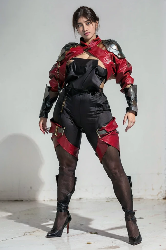 30-year-old Asian female gladiator posing for a photo，Tall and sexy，Sweaty and sweaty，Shiny muscle lines，Sense of Power，Large Breasts，Big buttocks，Mature and charming，Lewd exposure ，exposed，Camel toe，nipple，Y-hair details，NSFW，Release liquid，Wear sexy super high heels，The charming and seductive queen，Fighting breath
