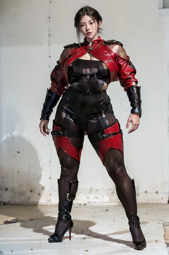 30-year-old Asian female gladiator posing for a photo,Tall and sexy,Sweaty and sweaty,Shiny muscle lines,Sense of Power,Large Breasts,Big buttocks,Mature and charming,Lewd exposure ,exposed,Camel toe,nipple,Y-hair details,NSFW,Release liquid,Wear sexy super high heels,The charming and seductive queen,Fighting breath