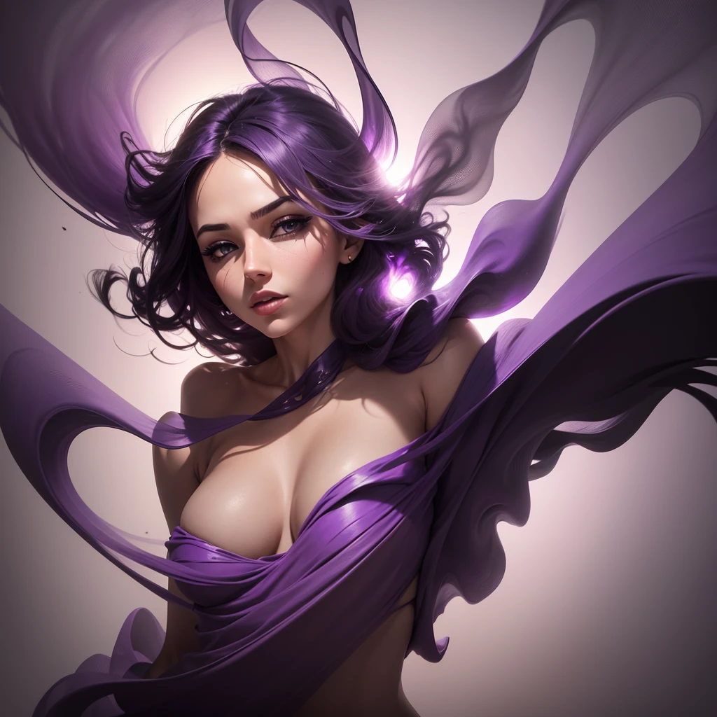 Design an image of purple smoke forming abstract shapes and figures. The smoke should flow smoothly and create interesting, fluid designs that captivate the viewer's imagination. Use gradients to enhance the depth and dimension of the smoke.