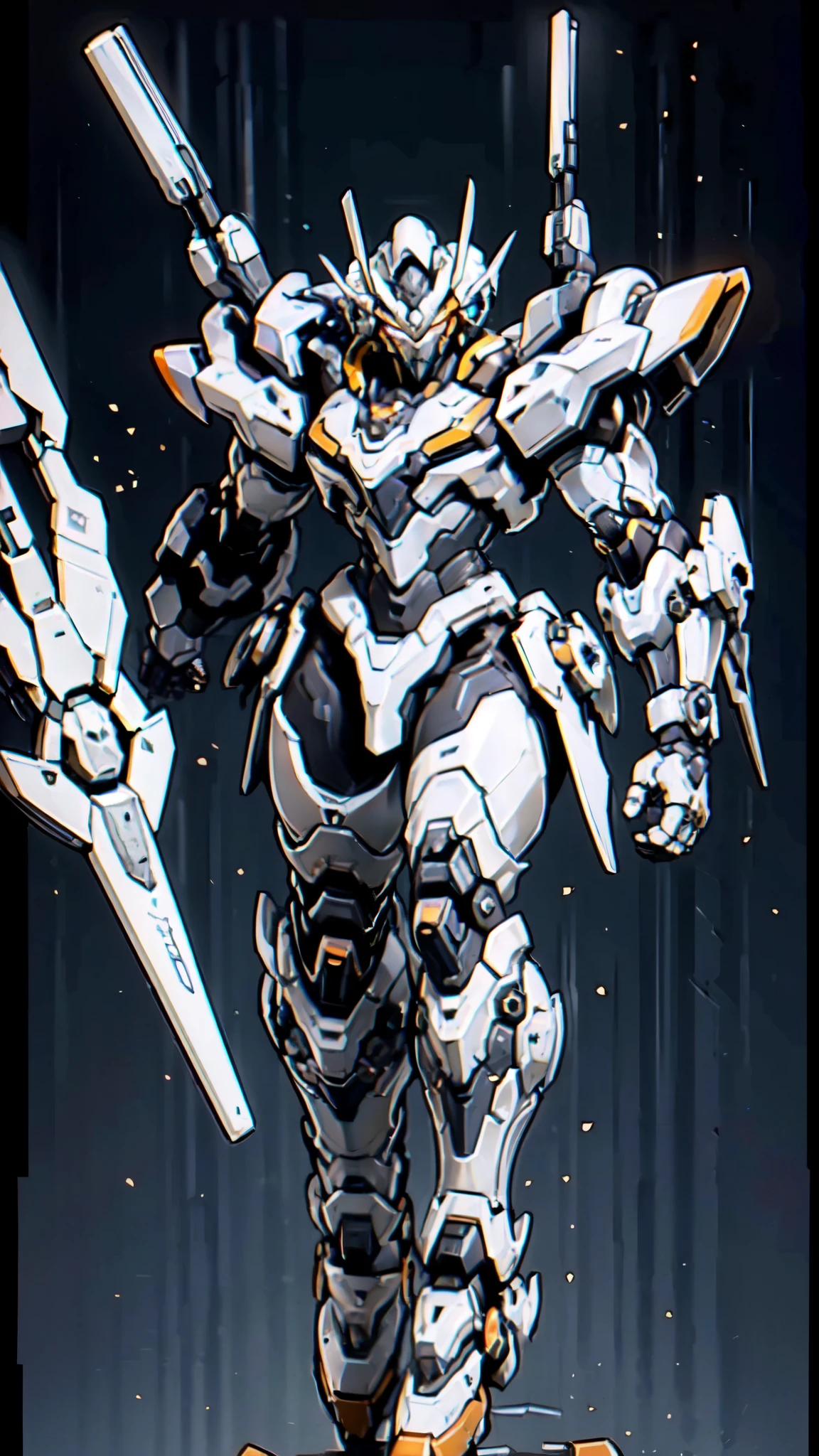 (masterpiece:1.5, best quality:1.5, extremely delicate:1.5), humanoid Mecha, fully enclosed shoulder guards, matching arm and leg guards, full body, full armor, the design balances heavy with agility, (the color scheme is primarily white with red and blue accents, the concept Inspired by Super robot, organic biotech armor, standing, floating high above the futuristic sci-fi city), exquisite and mature art style, (aura effect, energy, glowing eyes, the armor glows), metallic, dramatic, high definition, highres, ultra-detailed, ultra-fine painting, professional, perfect body proportions, anatomically correct, symmetrical face, extremely detailed eyes and face, high quality eyes, creativity, RAW photo, UHD, 32k, Natural light, cinematic lighting, masterpiece-anatomy-perfect