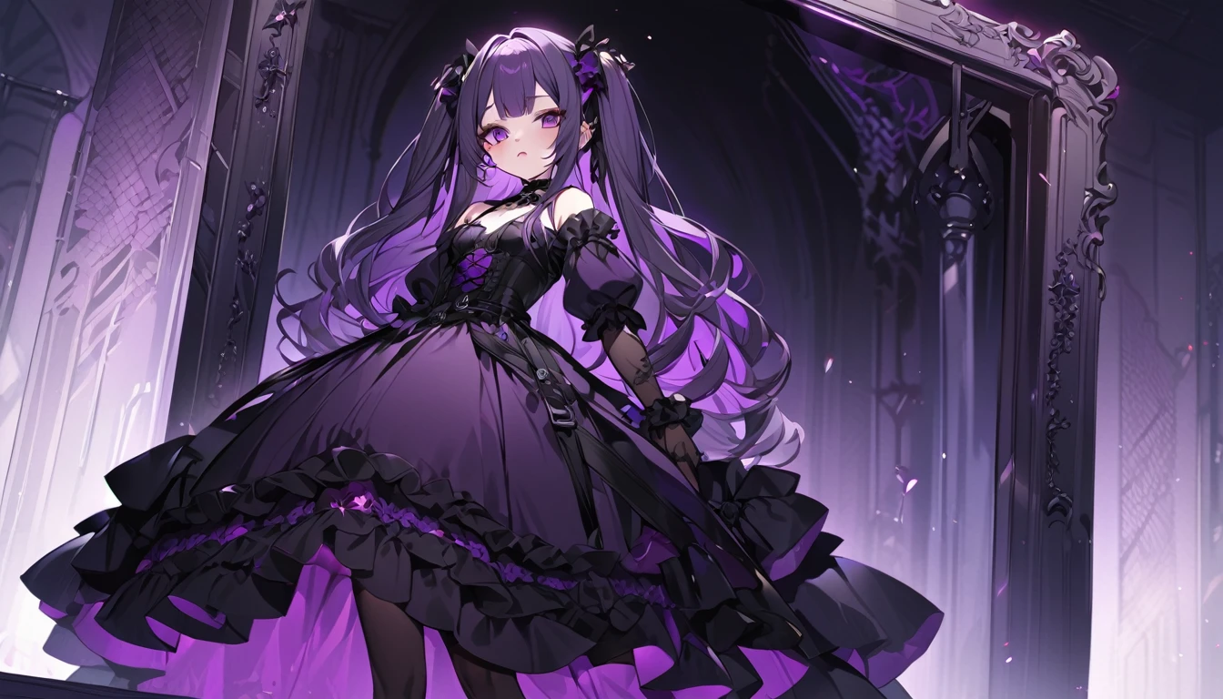 (Highest quality),Gothic Girl,Black and purple dresses,Dark cute