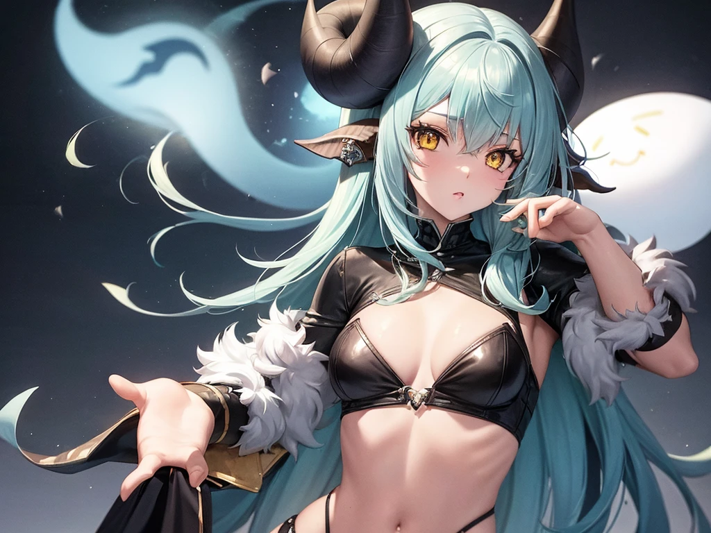 (by dagasi: 1.1), BREAK, Masterpiece, high resolution, 8k, detailed background, high quality, BREAK, BREAK, ((light blue fur, For the blanco, black sclera, ghost horn, 2 horns, yellow eyes, spongy, detailed skin)) For the, BREAK, male, humanoid, Bermuda, Trident, swim shorts