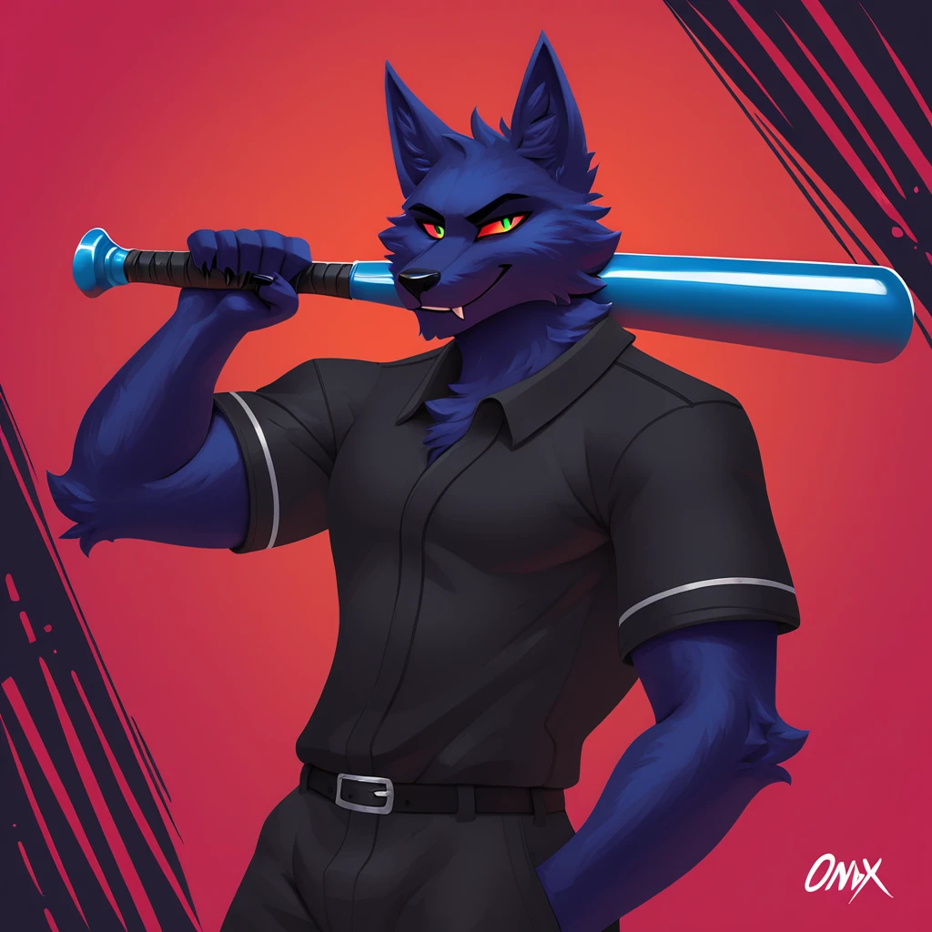 Chief Furry Vengeance with a baseball bat in onyx art style