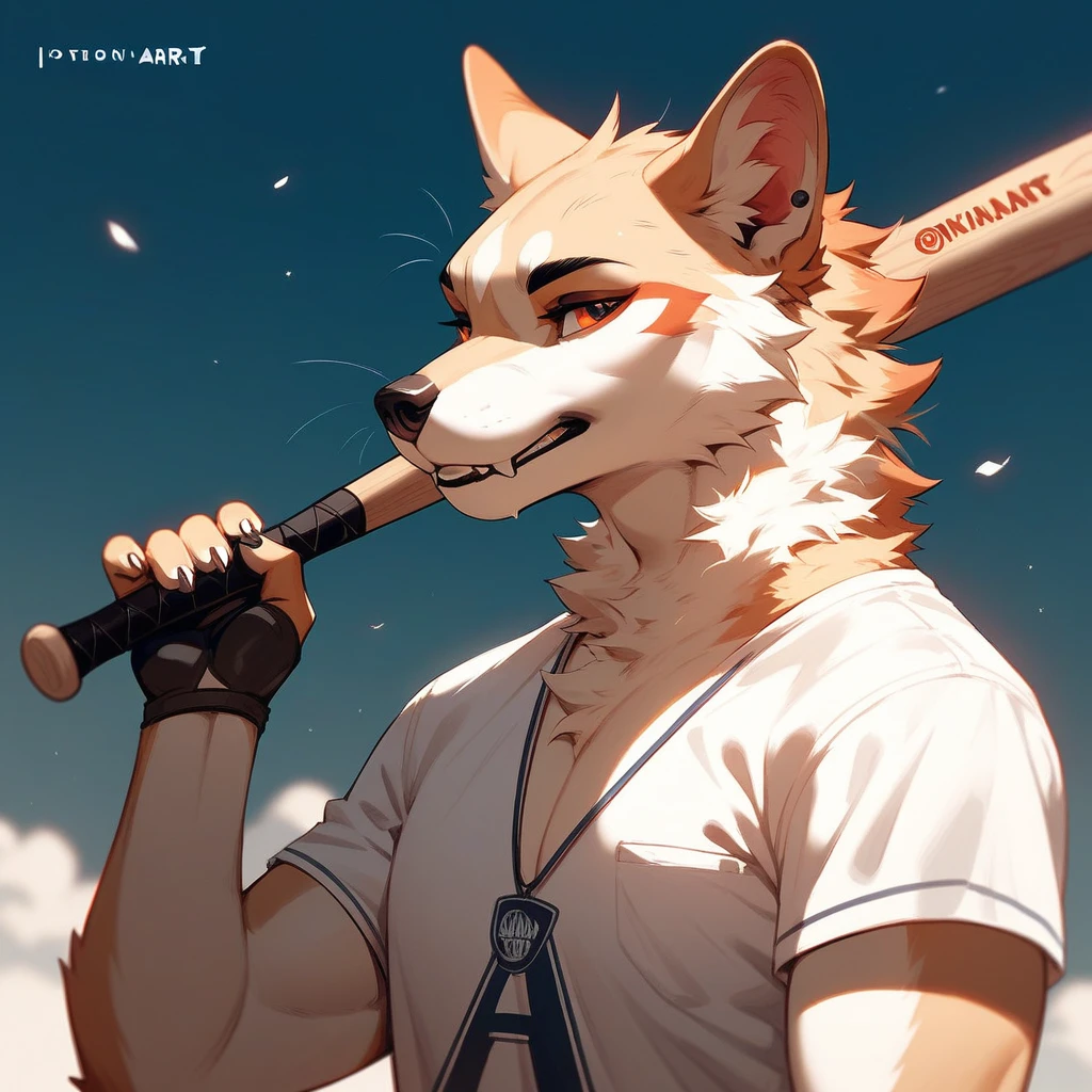 (score_9,score_8_up,score_7_up,score_6_up,score_5_up,score_4_up) Chief Furry Vengeance with a baseball bat in onyx art style