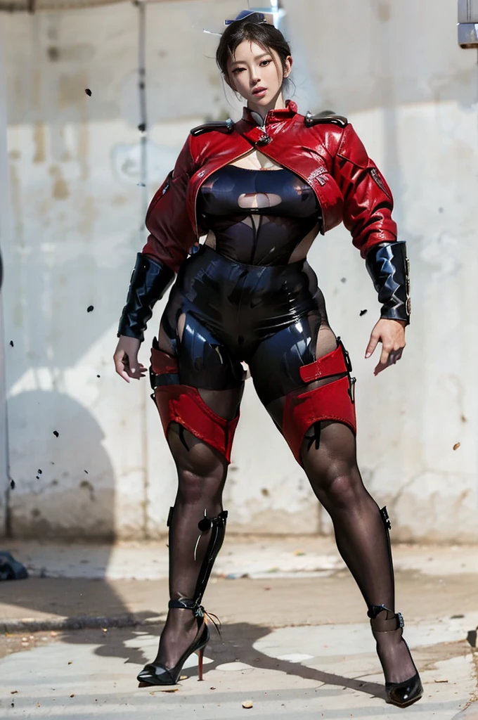 30-year-old Asian female gladiator posing for a photo,Tall and sexy,Sweaty and sweaty,Shiny muscle lines,Sense of Power,Large Breasts,Big buttocks,Mature and charming,Lewd exposure ,exposed,Camel toe,nipple,Y-hair details,NSFW,Release liquid,Wear sexy super high heels,The charming and seductive queen,Fighting breath