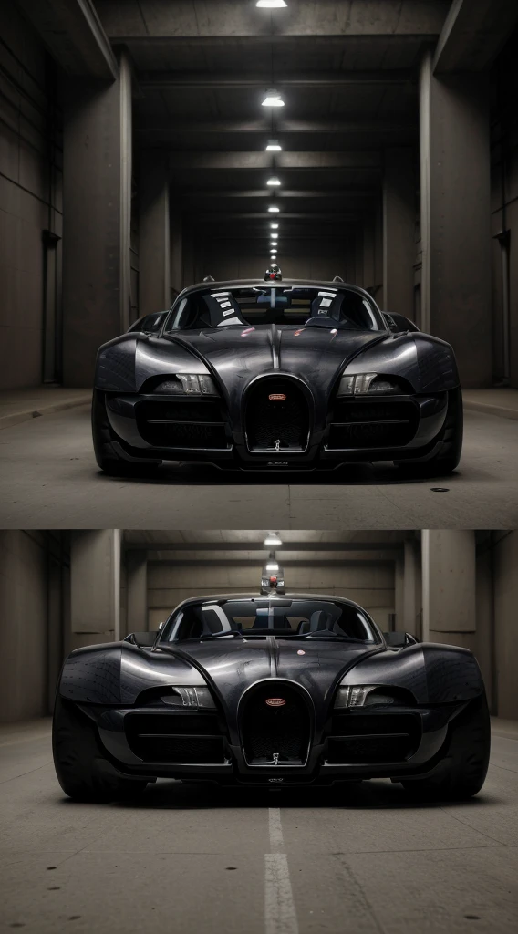 a 3/4 front view of ((futuristic Bugatti La Voiture Noire cyberpunk hotrod motorcycle)) (with glowing tires), at the parking lot,