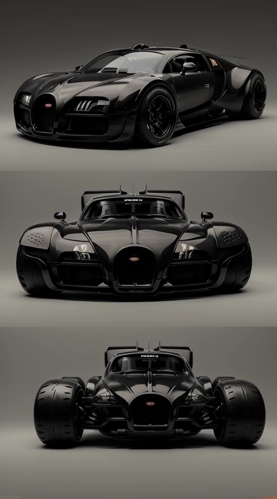 a 3/4 front view of ((futuristic Bugatti La Voiture Noire cyberpunk hotrod motorcycle)) (with glowing tires), at the parking lot,