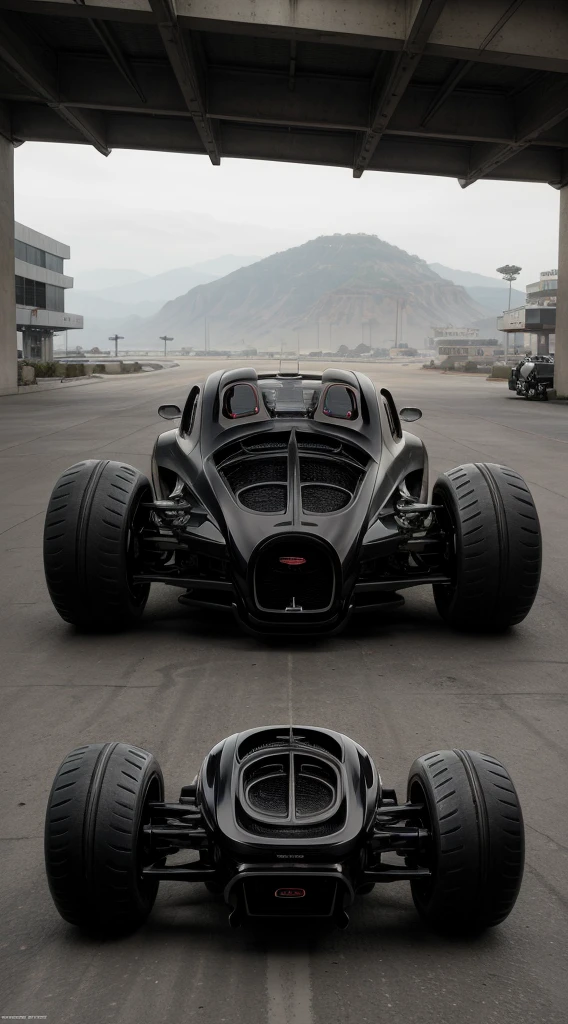 a 3/4 front view of ((futuristic Bugatti La Voiture Noire cyberpunk hotrod motorcycle)) (with glowing tires), at the parking lot,