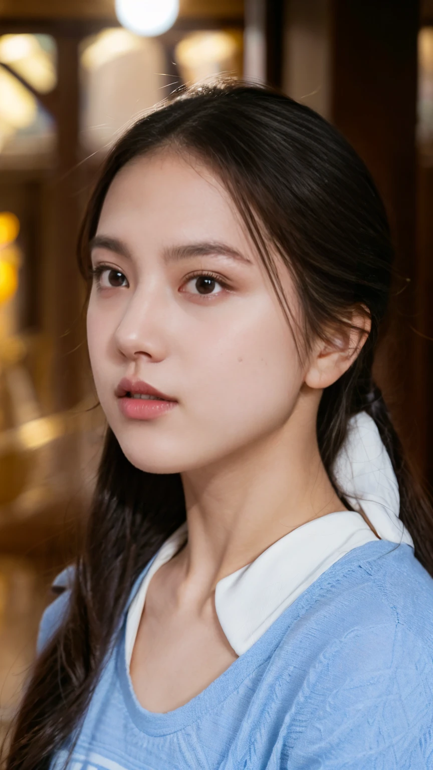(((Highest qualityで、Very detailedな)))Ultra-high resolution close-up image of a face,length, Straight black hair frames her face,You can clearly see each and every hair、((Depicts subtle color changes depending on the amount of light hitting the subject,The skin is white and smooth、Natural shine,Fine skin、Expressing the fine details of pores)),Detail of slight redness on forehead and cheeks,eyes are light brown,(((Iris detail、Expressing color gradations and patterns))),length, Natural Eyelashes, Each is visible,well-groomed eyebrows、眉毛やまつ毛のpersonal々The hair is clearly visible,Light reflects off the eyes、Create small highlights,The nose is delicate、Fine detail on the nostrils,唇はふっくらとして自然なpink色,Draws fine lines and soft curves of the lips,Shiny、Accentuate the shape,Detailed depiction of lip texture,Special attention is paid to the depiction of light and shadow.,Soft natural light gently illuminates your face from the front,A slight glow on the forehead, nose and cheeks,The shadows are softly cast along the contours of the face.、Accentuates the curves of your cheekbones, Side of chin and nose,Her lip gloss reflects the light subtly.、Emphasizes plump texture,The shadows in the hair add depth and dimension、personal々Hair sparkles in the light,The background is simple and blurry、Focus on the face,Highest quality, Realistic, Realistic, Very detailed, Very delicate and beautiful, RAW Photos, Professional Lighting, Facial Lighting, Written boundary depth, Single Focus, whole body, 20-year-old woman, (night, Beach, Starry Sky: 1.4), Brown Hair, Brown eyes, Small Head, ((Big Breasts)), Stylish girl, Beautiful Eyes, True Face, Real Skin, Realistic face, Realistic skin, fine grain, Detailed facial features, Detailed clothing features, (Fashionable clothes: 1.3 ), (Trendy hairstyles: 1.3) Dynamic pose, View your audience, Face and chest detail, (Pyros Face_v1:0.33), (Urzan-6500:0.33),Japanese high school girls posing in the schoolyard in the evening。She is wearing a white shirt and a navy blue pleated skirt..、Wearing a red ribbon tie。Shirt sleeves are slightly turned up、A simple silver bracelet gleams on her wrist., Visible from the sleeve.。The model is naturally straight, 肩までのlengthの黒髪.、前髪は眉毛より少し上くらいのlengthにしてください。Her skin is so white it's almost transparent、Gives a healthy glow。 There is a large schoolyard in the background..、You can see rusty iron bars and playground equipment..。The sky is dyed in the sunset、orange、pink、A beautiful purple gradation spreads out.。There is a large cherry blossom tree behind the model..、Leaves swaying in the wind。Weeds growing at my feet.、Give a sense of reality。 The lighting is soft and natural, Gently embrace the model.、Warm colors illuminate her face and uniform..。She has a natural smile、Her left hand is gently lifting the edge of her skirt。Place your right hand on your hip、A relaxed yet confident pose.。Her eyes are on the camera、She has a pure and bright look.。 whole、若さの爽やかさとnightの落ち着いた雰囲気の融合.、The aim is to create an elegant yet approachable photographic image..。