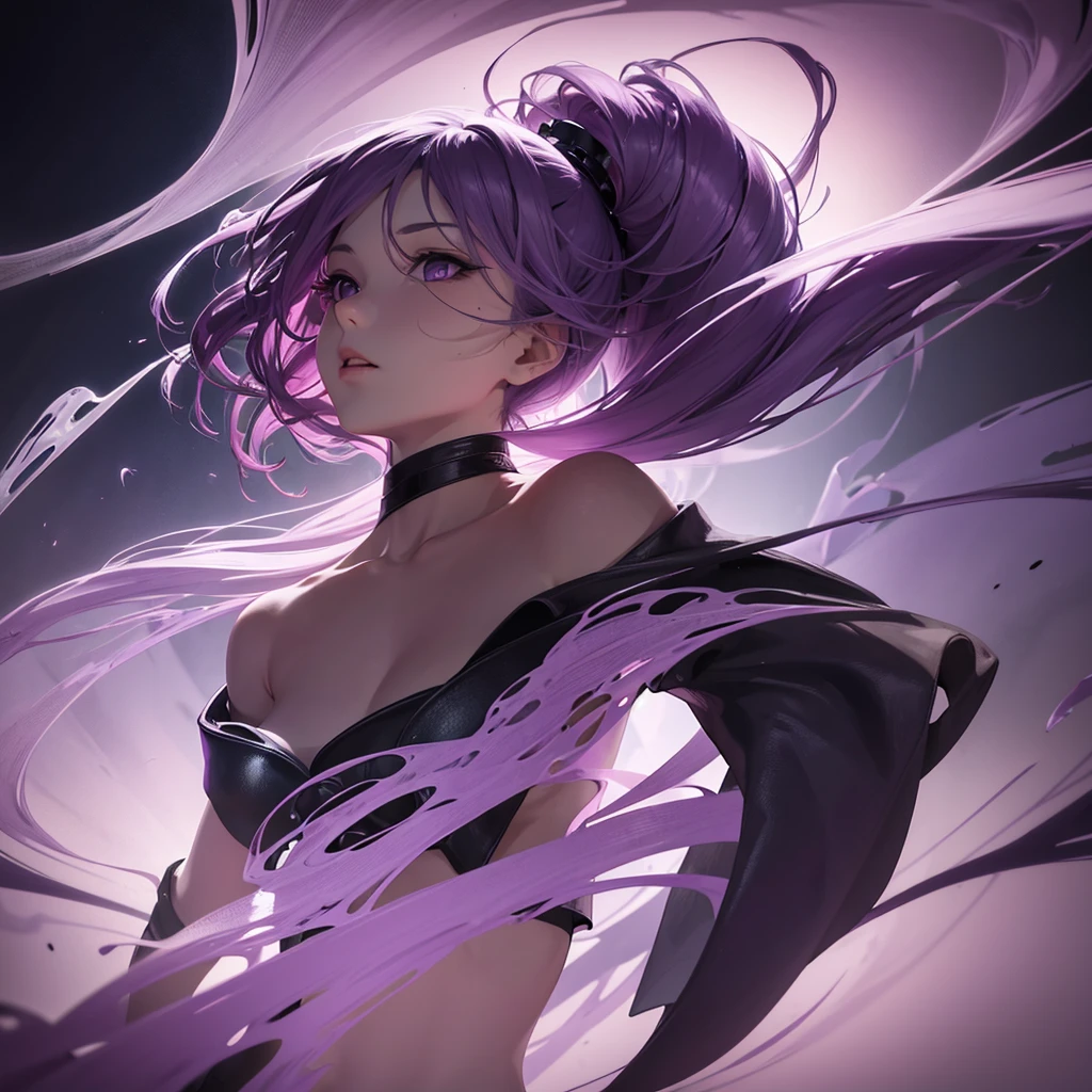 Design an image of purple smoke forming abstract shapes and figures. The smoke should flow smoothly and create interesting, fluid designs that captivate the viewer's imagination. Use gradients to enhance the depth and dimension of the smoke.