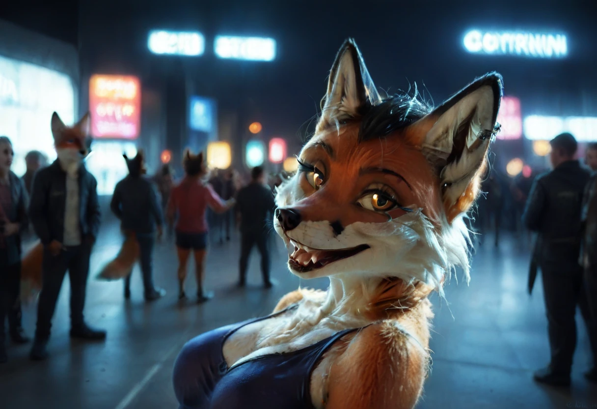 (zPDXL2), score_9_up, FURRY, BREAK
cyberpunk city, downtown ally, midnight, crowd on background, starry night, happy, joyful, ((fox:1.2), anthro, female, colorfull fur, short punk haircut, beautiful, wearing a cyberpunk-style augmentations, joyful, grin), BREAK
AissistXLv2, unaestheticXL_bp5, SimplePositiveXLv2, zPDXL2 PonyXLV6_Scores