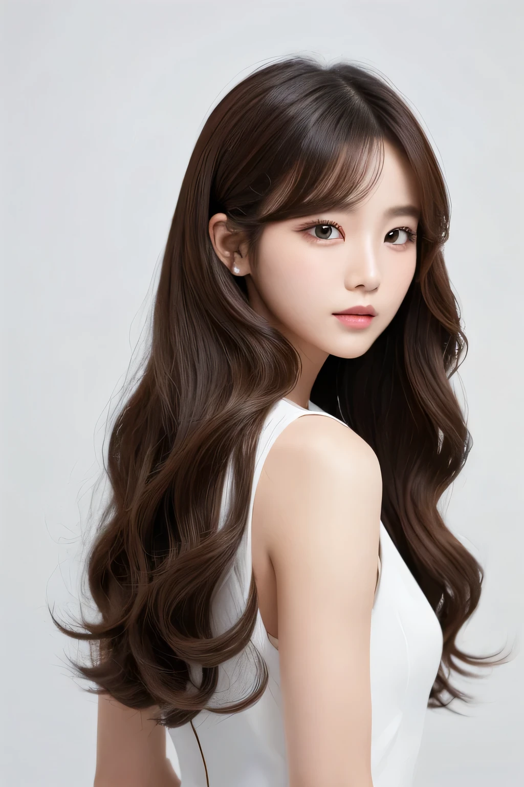 Korean Hair　Long Hair　woman　curl
　White background　Stylish
