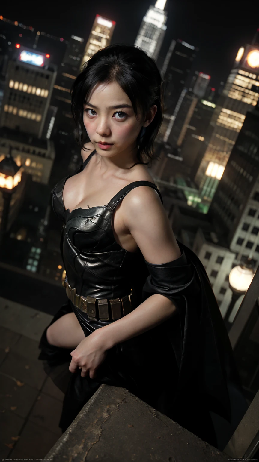 ((masterpiece, Highest quality, High resolution, Realistic, to be born, 8k wallpaper)),((jennifer・Connery:1.4)),Beautiful woman,Delicate depiction, (Huge and stunning goddess shot,From above, Very hot and sexy, Great beauty, Perfect balance, Beautiful body, Slim body beauty: 1.4), 夜の街のスカイラインを見下ろす屋上に立つBatman, Gotham city background, nighttime in Gotham city, Gotham city, 映画Batmanから, Gotham city double exposure, Gotham city style, Batmanのフィルムスチル, metropolis filmic Gotham city, サイバーパンクBatman, Batman映画の静止画, Batman映画ではスチルシネマティック, Gotham setting, Batman, Gotham,