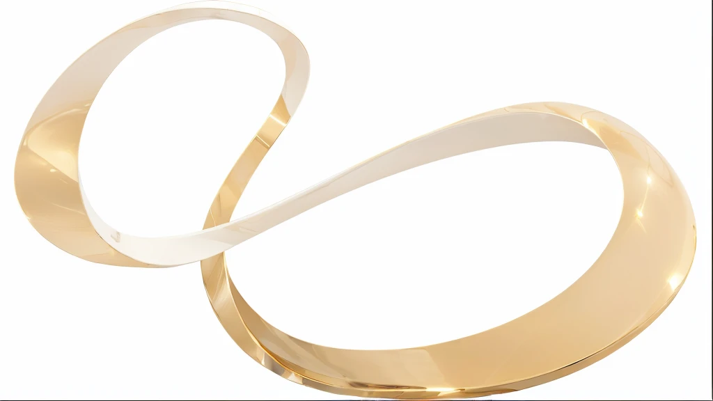 there is a white and yellow sculpture with a curved design, crisp smooth lines, mobius strip shaped planet, crisp smooth clean lines, leaked image, crisp lines, golden curve composition, sinuous, golden ribbon, klein bottle, 14k gold wire, lasso, golden curve structure, gold collar, gold belt, smooth curvilinear design