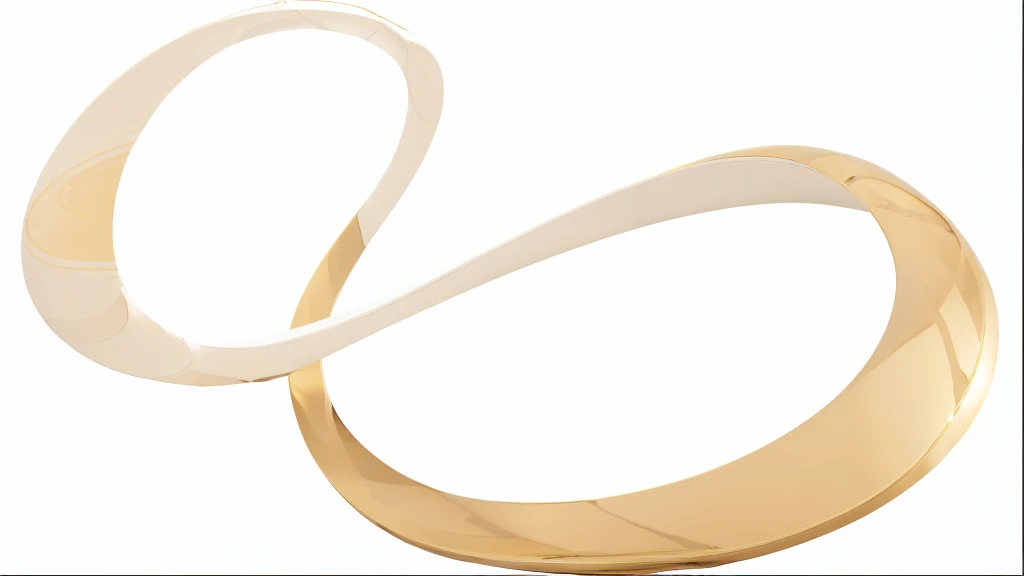 there is a white and yellow sculpture with a curved design, crisp smooth lines, mobius strip shaped planet, crisp smooth clean lines, leaked image, crisp lines, golden curve composition, sinuous, golden ribbon, klein bottle, 14k gold wire, lasso, golden curve structure, gold collar, gold belt, smooth curvilinear design