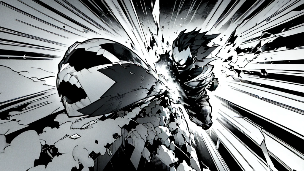 an artwork depicting a giant bursting through a wall, epic, high contrast, Epic, long shot, cinematic, cartoon
