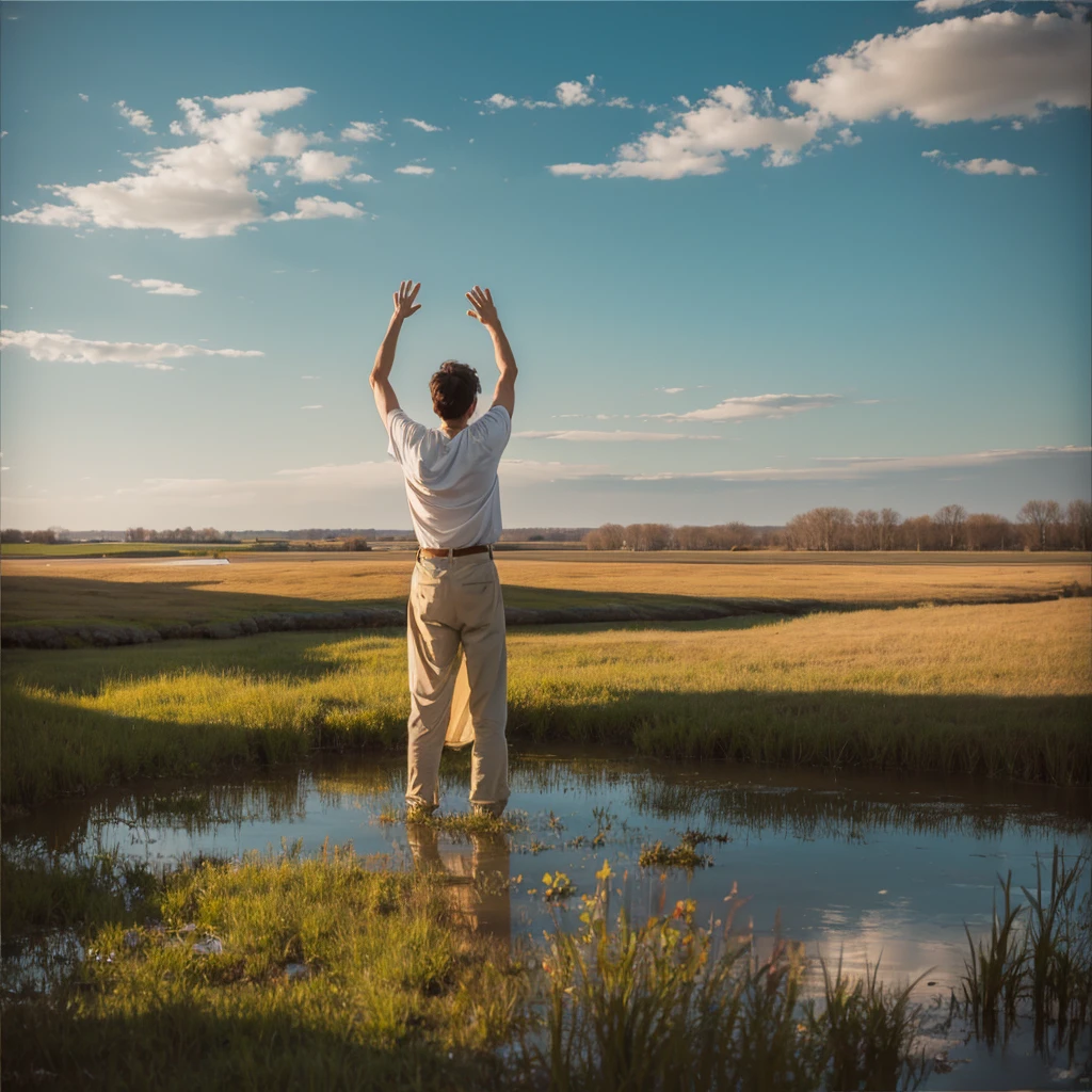 Plains Marsh,A man standing in the middle,Back,Open your arms,Decorative paintings