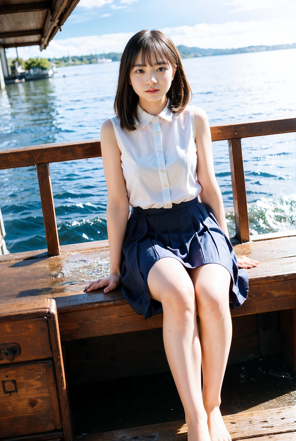 (8k、RAW Photos、Highest quality、masterpiece:1.2)、(Realistic、Realistic)、1 girl、((Big Breastsショートヘア、Looking into the camera:1.4))、Hair blowing in the wind,Blue Eyed Woman、A woman with a cute upward gaze、The sky darkens、The sun goes down、The sky turns red、Tight clothing that shows your body lines、His shirt collar is obscenely open、Gorgeous white collared silk shirt、mini skirt、High quality genuine leather strap、Elegant clothing、Luxury Bags、((Semi-long hair:1.4))、Skyscrapers seen across the sea、Manhattan,An island is visible offshore、Woman on a sightseeing boat、Side Ponytail、The sun shines on her、Sleeveless、Light brown hair、Light brown hair、The sky was dyed red、There are clouds、It's cute、An elegantly dressed woman is sitting on a boat and watching the sunset、Her huge breasts are obvious even through her clothes....、輝く太陽はとてもbeautiful、Dusk is approaching、Lens flare、I can see the sun setting、((Sunlight reflecting off the ocean、Ocean View、The sun shines on the ocean、beautiful.、Small earrings、evening、bird、Brown Hair Color、Tying up hair、The woman is on the right:1.4))、Luxury Leather Belts、Shiny clothes、Light beige hair color、Background Blur、Braid only the front hair、Light brown hair、｛｛Cowgirl Shot｝｝、（（Close-up shot from the waist up、Big Breasts:1.4））、Big Breasts、にっこりsmile、Silk clothing、らでも分かるBig Breasts、Braid only the front hair、Cowboy Shot、Gorgeous white collared silk shirtと茶色のスカート、Elegant clothingを、Luxury Bags、なsmile、（（Airplane in the background、I&#39;Coming to the airport））、Full body photo、ring、Short skirt、Tuck your hair behind one ear、Silver Necklace、smile、 Elegant ponytail、Caustics、Highly detailed photos、Very beautiful and ideal、Big Breasts、Super no makeup、
