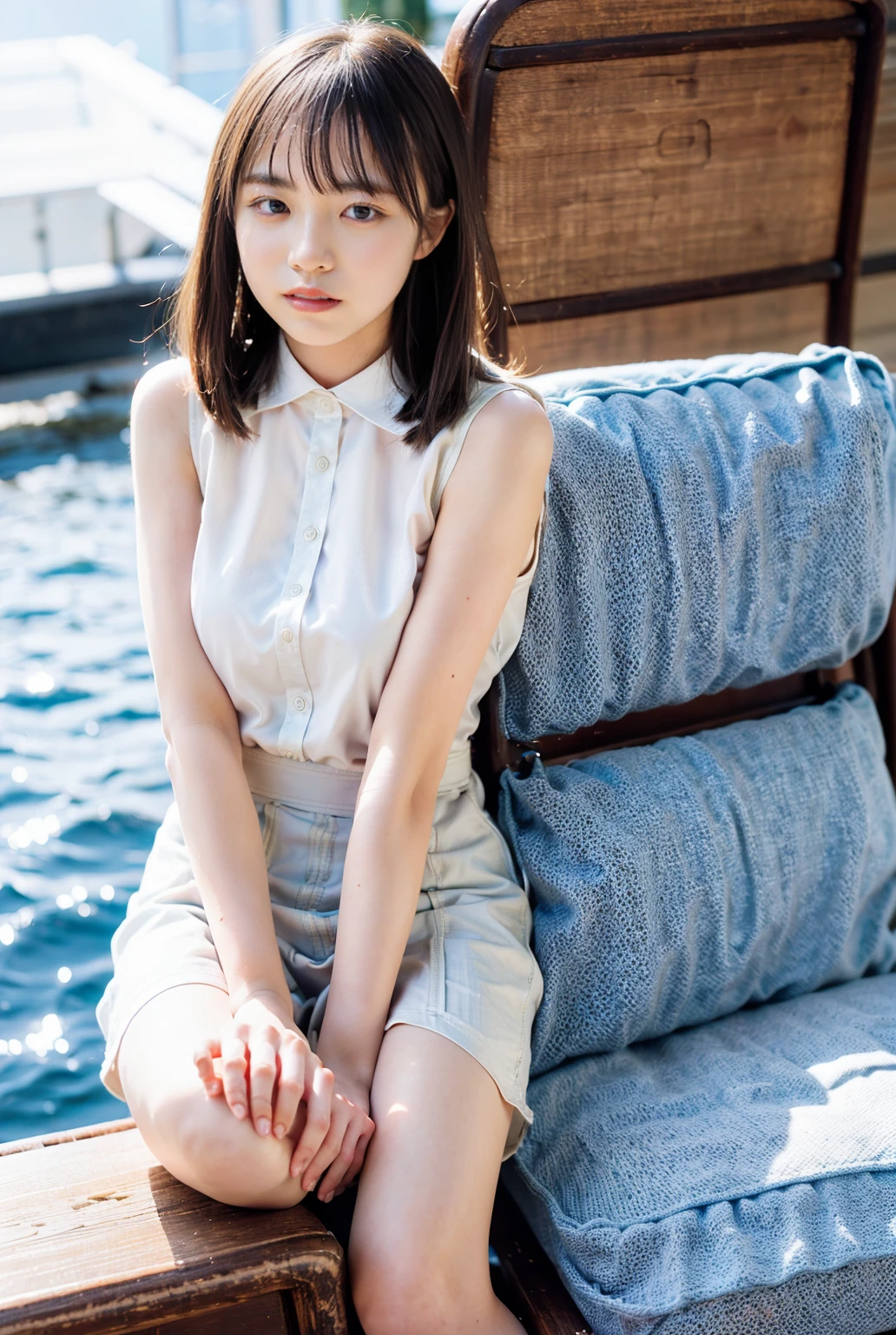 (8k、RAW Photos、Highest quality、masterpiece:1.2)、(Realistic、Realistic)、1 girl、((Big Breastsショートヘア、Looking into the camera:1.4))、Hair blowing in the wind,Blue Eyed Woman、A woman with a cute upward gaze、The sky darkens、The sun goes down、The sky turns red、Tight clothing that shows your body lines、His shirt collar is obscenely open、Gorgeous white collared silk shirt、mini skirt、High quality genuine leather strap、Elegant clothing、Luxury Bags、((Semi-long hair:1.4))、Skyscrapers seen across the sea、Manhattan,An island is visible offshore、Woman on a sightseeing boat、Side Ponytail、The sun shines on her、Sleeveless、Light brown hair、Light brown hair、The sky was dyed red、There are clouds、It's cute、An elegantly dressed woman is sitting on a boat and watching the sunset、Her huge breasts are obvious even through her clothes....、輝く太陽はとてもbeautiful、Dusk is approaching、Lens flare、I can see the sun setting、((Sunlight reflecting off the ocean、Ocean View、The sun shines on the ocean、beautiful.、Small earrings、evening、bird、Brown Hair Color、Tying up hair、The woman is on the right:1.4))、Luxury Leather Belts、Shiny clothes、Light beige hair color、Background Blur、Braid only the front hair、Light brown hair、｛｛Cowgirl Shot｝｝、（（Close-up shot from the waist up、Big Breasts:1.4））、Big Breasts、にっこりsmile、Silk clothing、らでも分かるBig Breasts、Braid only the front hair、Cowboy Shot、Gorgeous white collared silk shirtと茶色のスカート、Elegant clothingを、Luxury Bags、なsmile、（（Airplane in the background、I&#39;Coming to the airport））、Full body photo、ring、Short skirt、Tuck your hair behind one ear、Silver Necklace、smile、 Elegant ponytail、Caustics、Highly detailed photos、Very beautiful and ideal、Big Breasts、Super no makeup、
