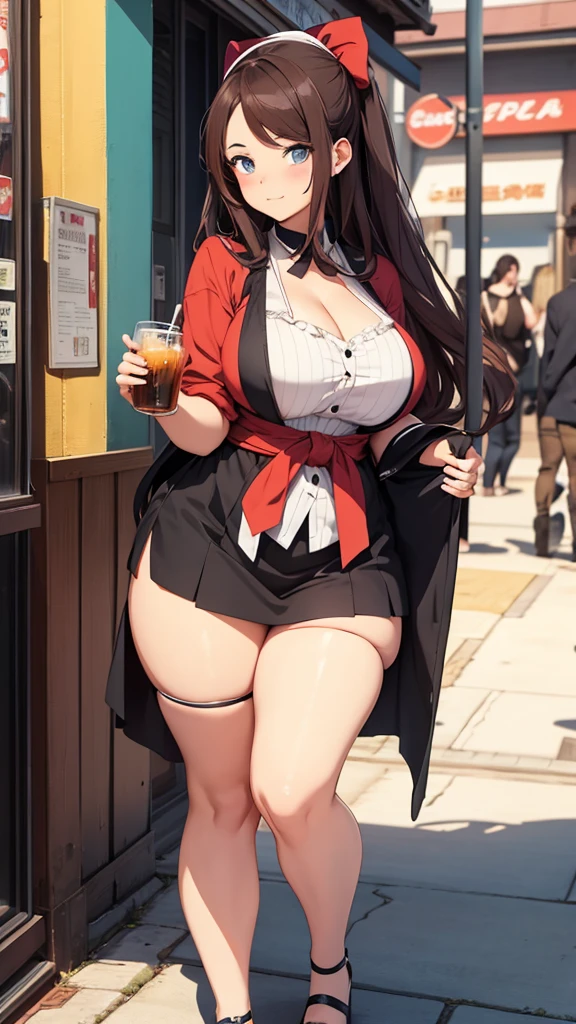 Plus size anime barmaid walking away