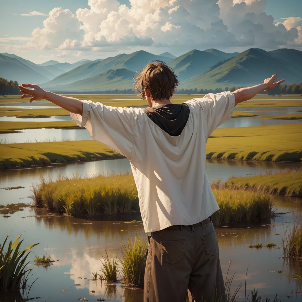 Plains Marsh,A man standing in the middle,Back,Open your arms,Decorative paintings