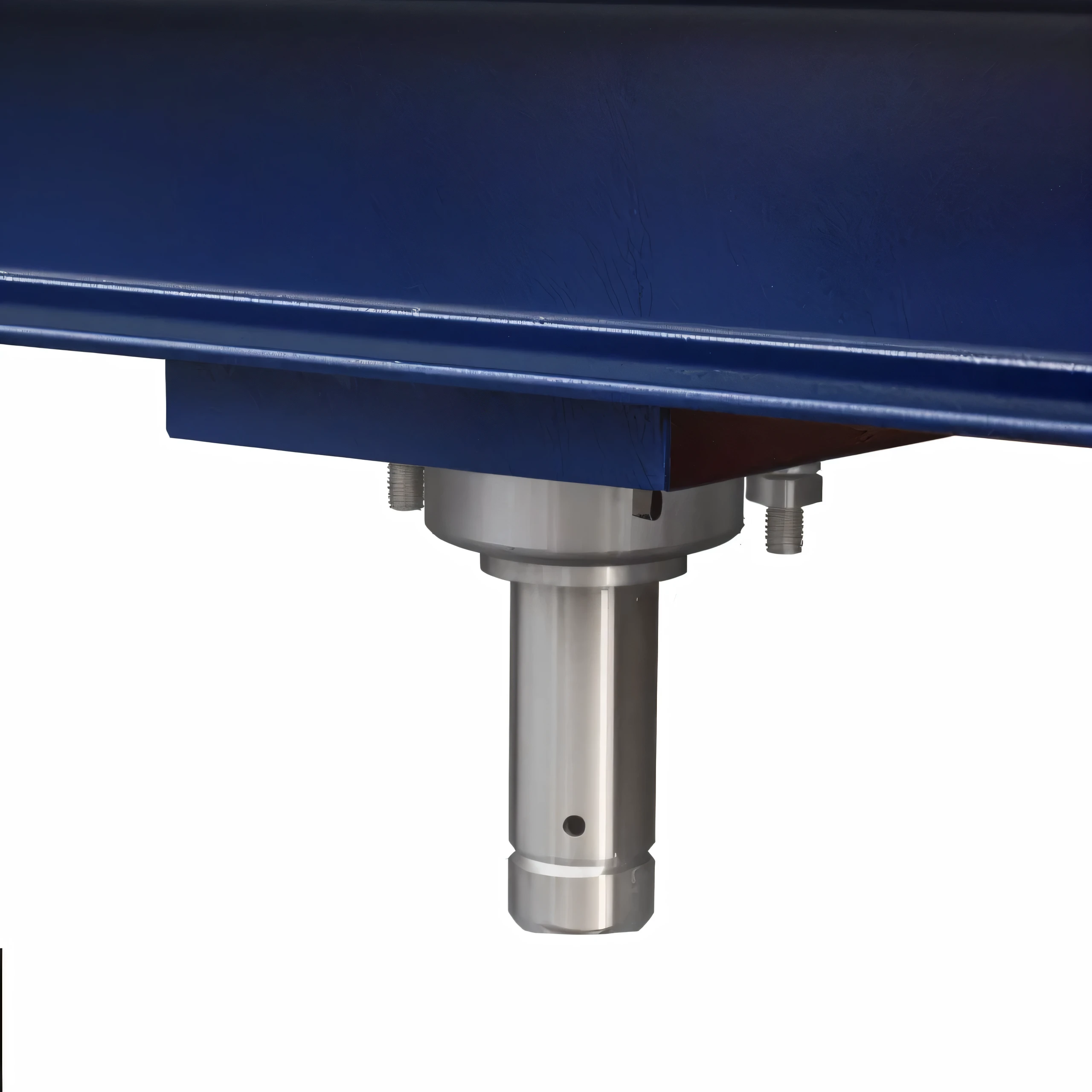close up of a blue table with a metal base, High angle close up shot, High resolution details, Detailed enlargement of photo, high detail product photo, close up, close up view, close-up product photo, Hydraulic characteristics, Clear detailed view, technical, highly technical, profile close up view, product photo, steel joint, technical detail,High Definition Rendering