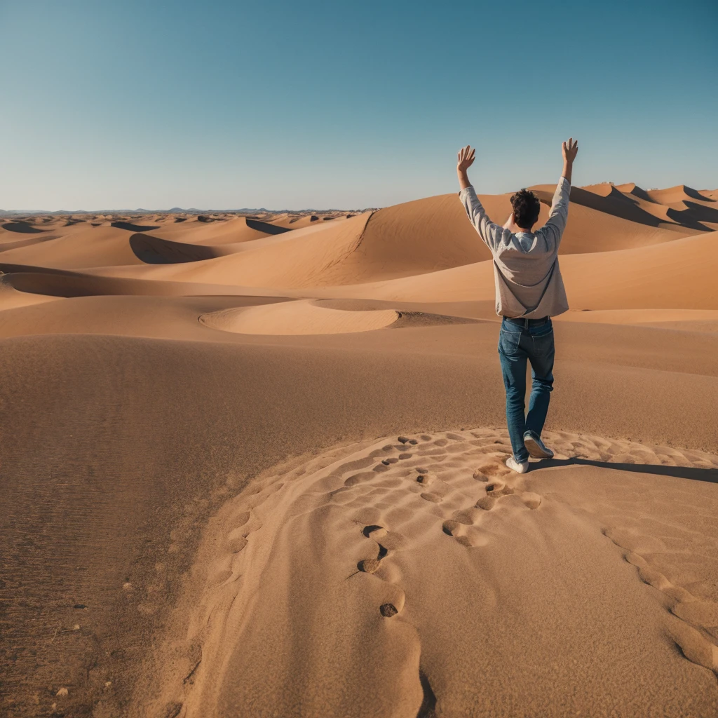 Plain Desert,A man standing in the middle,Back,Open your arms,Decorative paintings