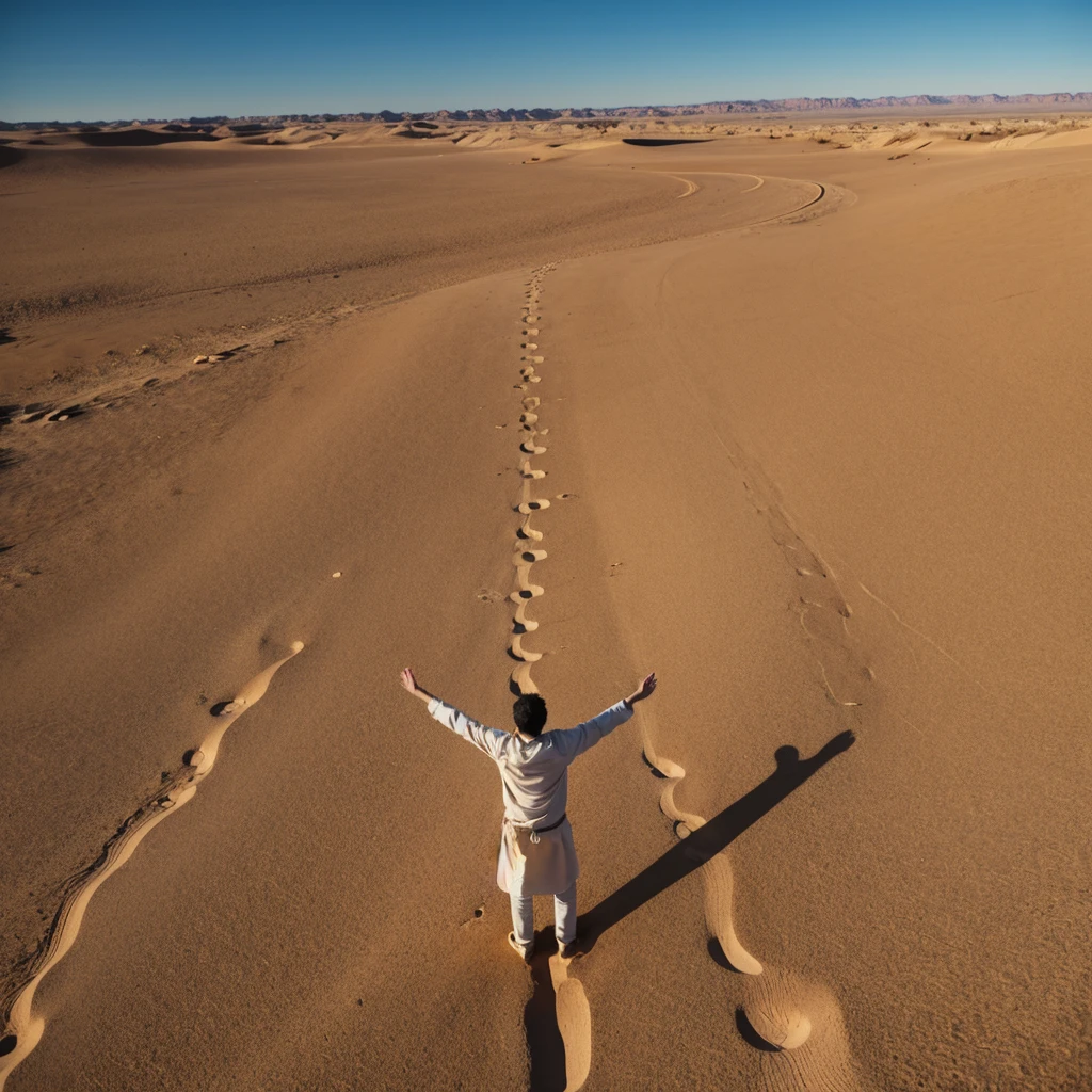 Plain Desert，A man standing in the middle，Back，Open your arms，Decorative paintings