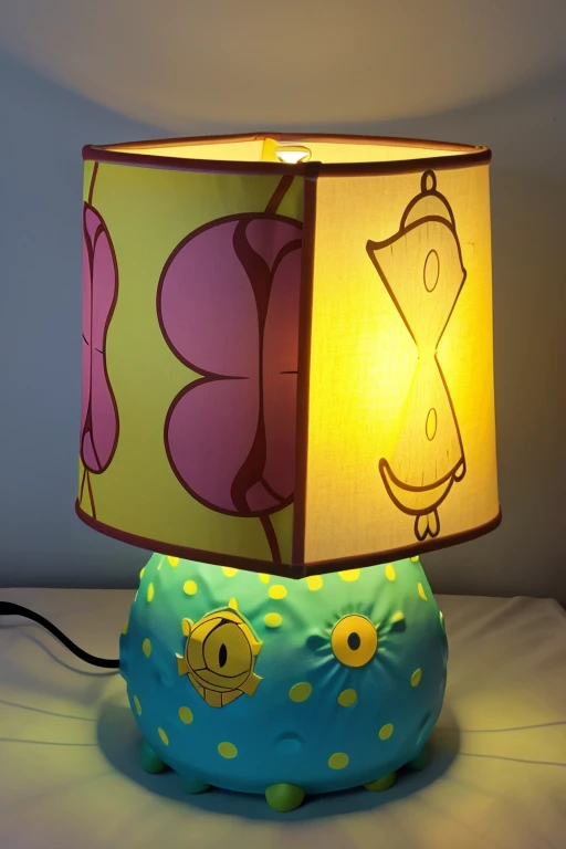 Lamp shade shaped like SpongeBob's face
Lamp base formed by the shape of his body
Bright colors and patterns inspired by the cartoon
