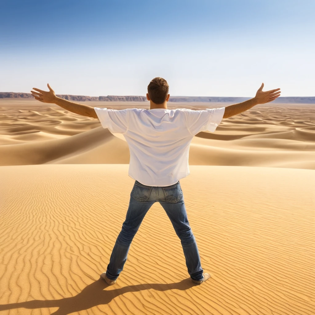 Plain Desert,A man standing in the middle,Back,Open your arms,Decorative paintings