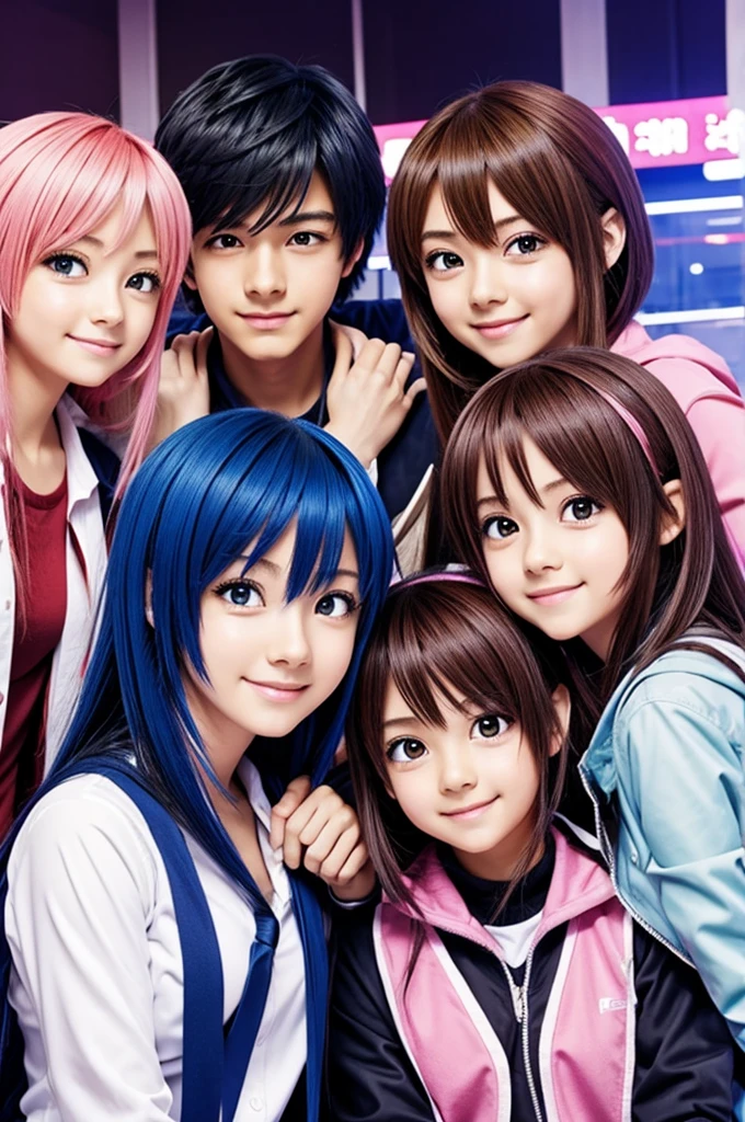 3 anime girls with a boy
