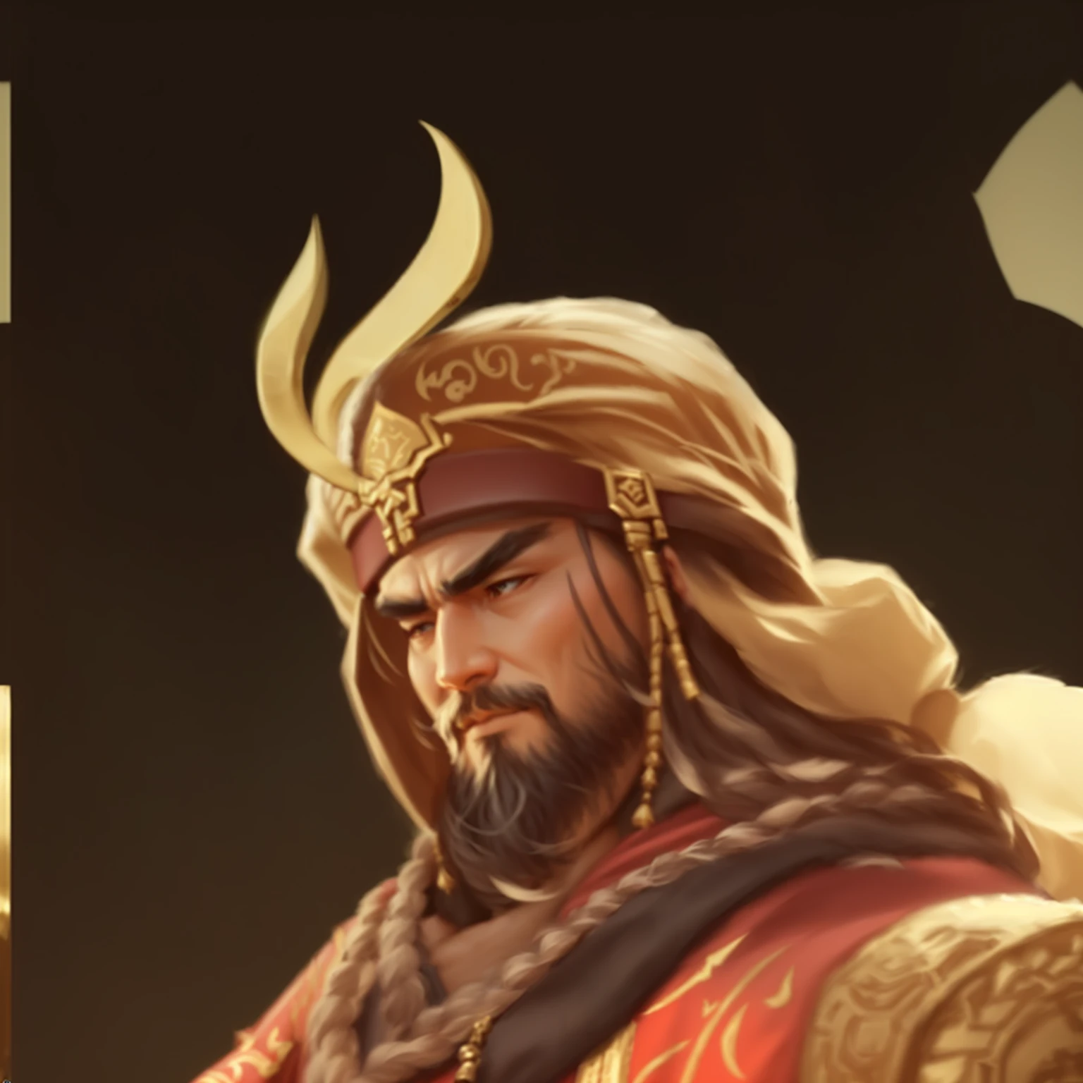 There is a man with horns and a beard, Inspired by Huang Shen, guan yu, Inspired by Hu Zaobin, Inspired by Wu Bin, Inspired by Li Kan, inspired by Huang Ding, arabian samurai, inspired by Du Jin, Inspired by Ma, G Liulian art style, Character Art Close-up