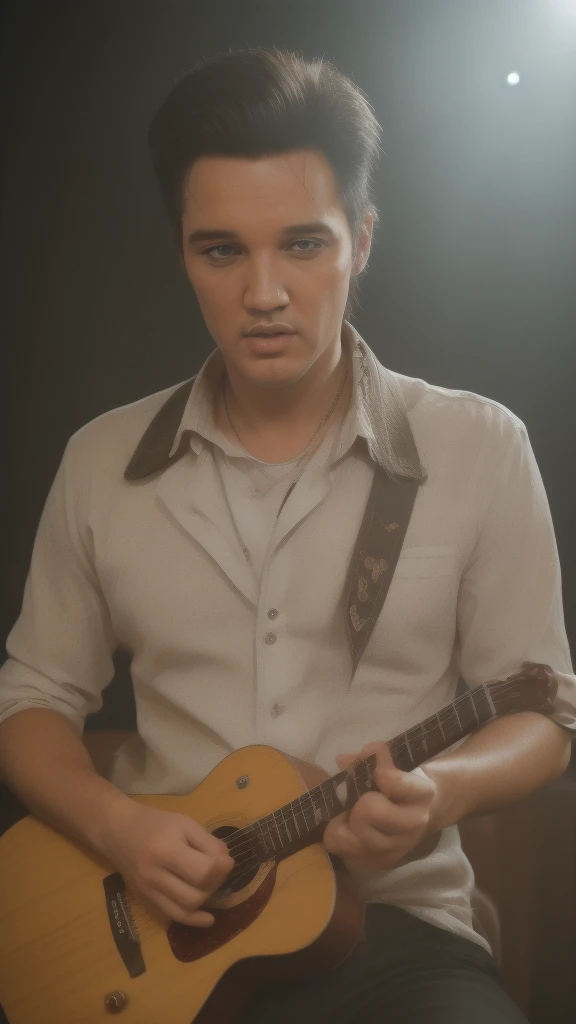 (Full-length portrait of Elvis Presley holding a guitar、(Expose POP!!! HDR Very Complex, Sharp focus, Dramatic cinematic lighting, (8k Texture, elegant, Cinematic look)(Breathtakingly beautiful, Insane Details)
 Epi C35mm
