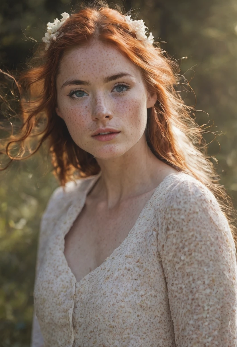 A very pretty freckle faced without any top on at all