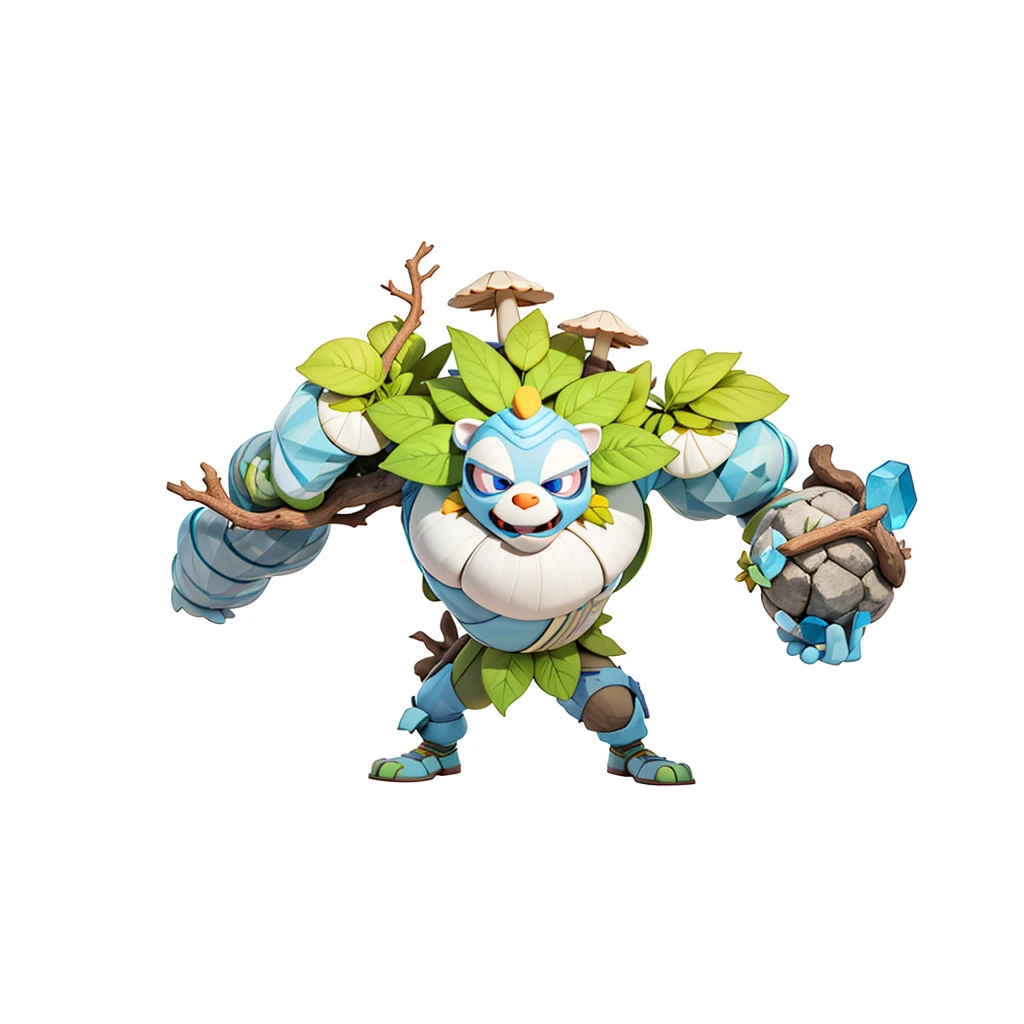 Stone Freaks,Stone element,Stone game characters,leaf,mushroom,Branches,Blue light in the eyes,A large stone jaw,The whole body is covered in stones,Glowing crystals inlaid on the body,Clothes made of leaves,strong,,Isometric,xxxxxxxx cartoon 3d model,Low Poly,3D Art,C4D,octane
rendering, 3D Rendering, Ray traction, Clay Materials, Pixar Trends, Animated Lighting, Depth of Field, Super Detail, Pastel colors, mockup, Clean background, Delicate gloss, Soft focus, oc, Blender, intellectual property, best quality, 8k--s 250--v 5.1