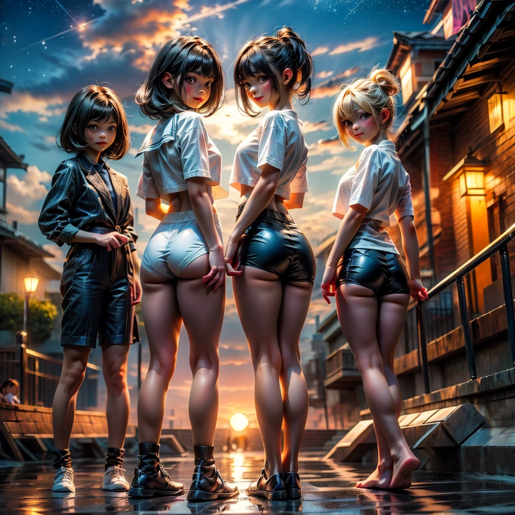  Masterpiece of ProfessionalPhoto ((ExtremelyDetailed (12 PICHIPICHI KAWAII Girls Floating in The Air in a row:1.37) in WHITE at Dusk Enoshima Beach)), {(Standing Full Body:1.2)|(from below:1.2)|Detailed KAWAII face}, Different types of hair colors, {(skinny(school swimwear))|(SchoolUniform)with Skinny AthleticShorts}, {(Corrected Childish hand)|Hidden hand|Different types of breasts|(Clearly Visible the shape of Butt)}, Joyful Expressions LifeLike Rendering, (Detailed clothing texture), PerfectLighting, (Dazzling Horizon Visible through ThighGap), (Starry IridescentParticles:1.22) ColorfulClouds