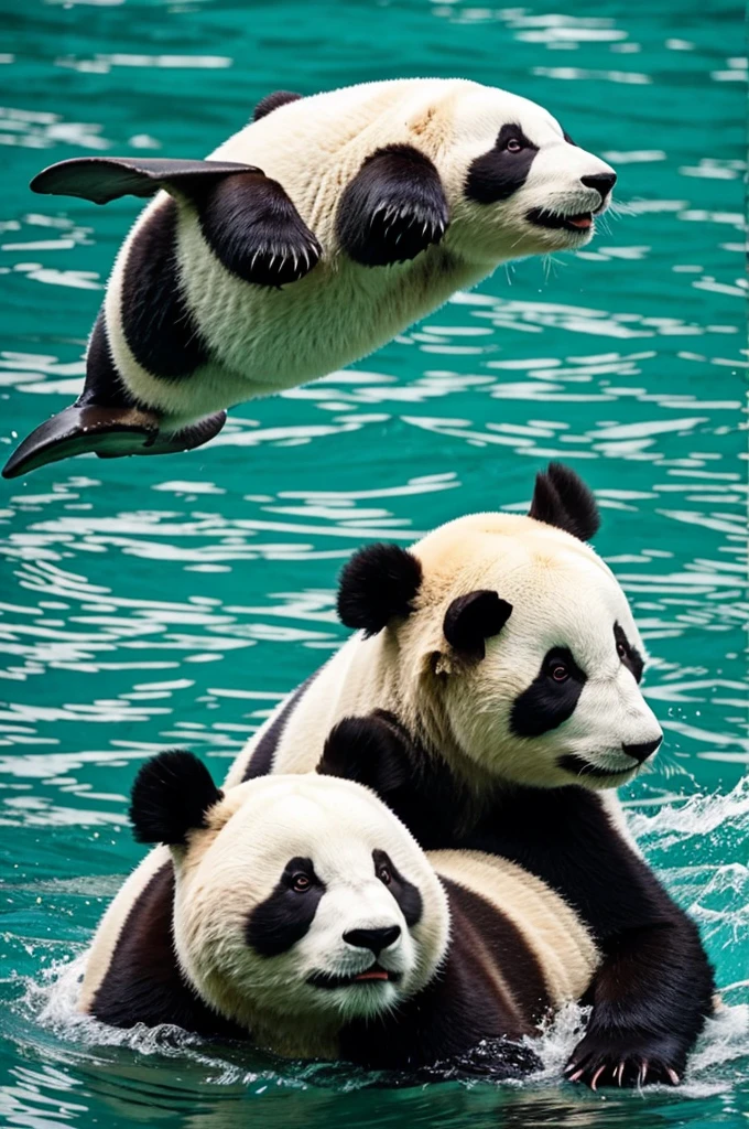 A Panda bear accompanied by a dolphin