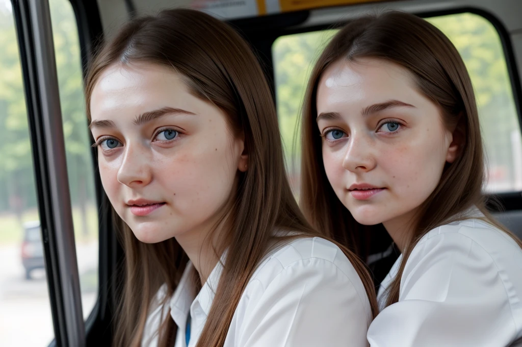 full_body, standing, driving a school bus, (anna_vlasova: 1.3), perfect face, (contact iris: 1.1), pale skin, skin pores , depth of field