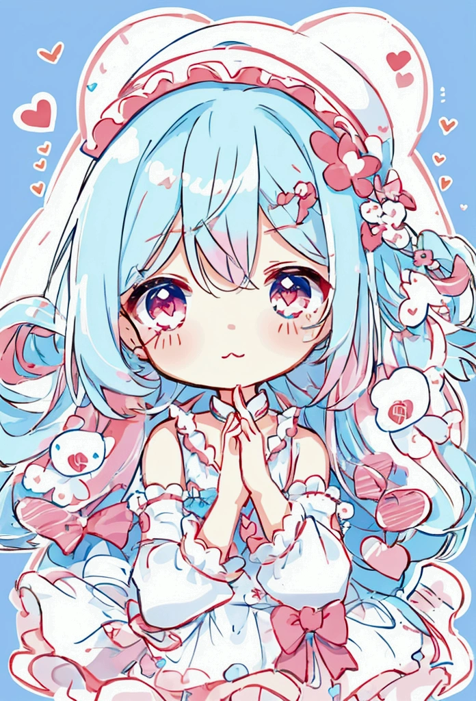 Cute style chibi girl, heart, soft, colorful, delicate, Expressive, texture, sharp, Red and Blue