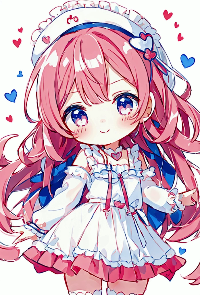 Cute style chibi girl, heart, soft, colorful, delicate, Expressive, texture, sharp, Red and Blue