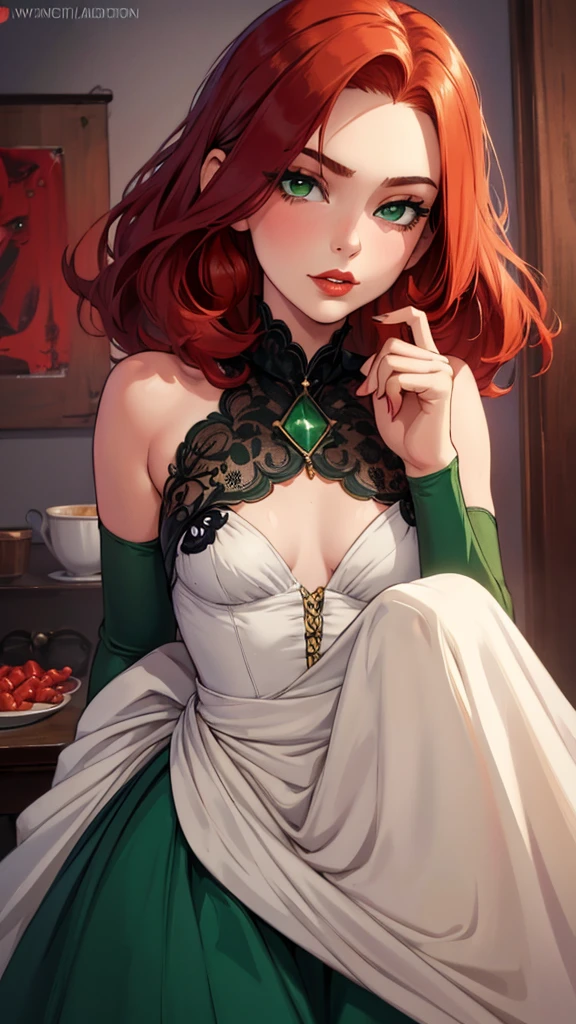 The Sleeping Woman, Realistic, She is dressed in pajamas, red hair color, parallax, Ultra Hyper Mega Contrast, sleeps on a chic bed, covered with rose petals, tmasterpiece, Winner of the photo contest, Beautiful lighting, Bioluminescent pollen in the air,